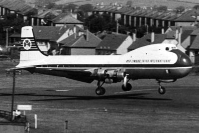 ATL-98 Carvair (c/n 10448) EI-AMR St Jarlaith landing on Renfrew’s runway 08 on 4th July 1964