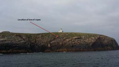 The location of the box of ropes at the West Landing. This picture shows how high the box was located above sea level. They were stored at that point as it was considered to be well out of harm's way.